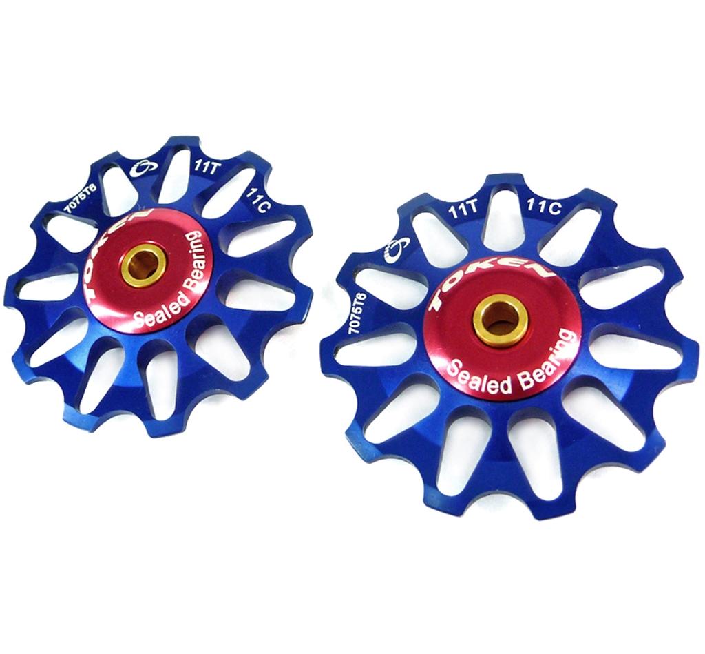 Galets de derailleur 11 dents compatible shimano bleu (1 paire) -fabricant Token