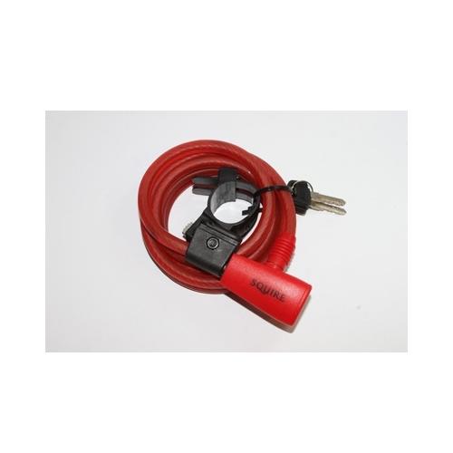 Antivol velo spiral a cle diam 10mm l 1,80m rouge avec support -fabricant Squire