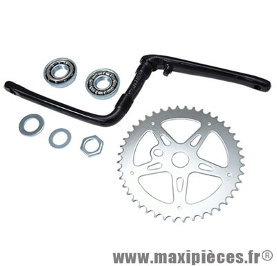 Pédalier BMX monobloc 44 dents argent / manivelle noir (ensemble avec cuvettes) d1/2 - Accessoire Vélo Pas Cher