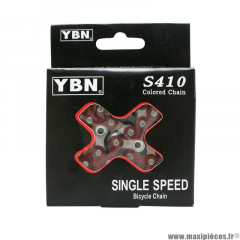 Chaîne de vélo à 1/3 vitesses ybn s410 rouge peint 112 maillons (fixie / singlespeed) - Accessoire Vélo Pas Cher