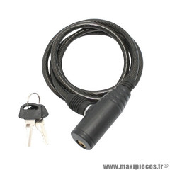 Antivol vélo spiral à clé marque PERF couleur noir diamètre 6mm - longueur 1m - (livré avec support)