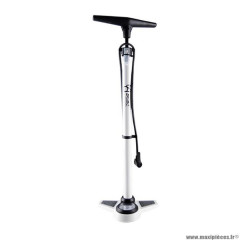Pompe vélo à pied marque Optimiz couleur acier couleur blanc mano 11 bars double tête plastique valve schrader/presta