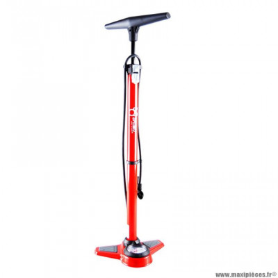 Pompe vélo à pied marque Optimiz acier couleur rouge mano 11 bars double tête plastique valve schrader/presta