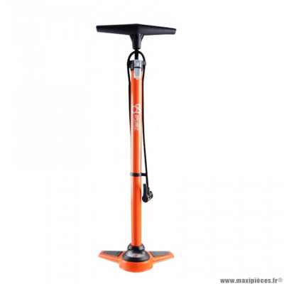 Pompe vélo à pied marque Optimiz acier couleur orange mano 11 bars double tête plastique valve schrader/presta