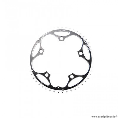 Plateau route diamètre 130 extérieur 52 dents couleur noir alu 7075 marque Stronglight 8/9/10 vitesses 5 branches type Shimano