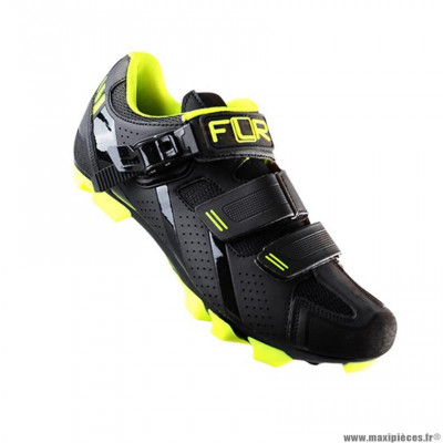 Chaussures vélo VTT marque FLR elite f65 taille 37 couleur noir/jaune 2 bandes auto agrippantes + clic
