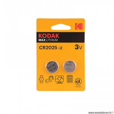 Pile lithium 3v cr2025 marque Kodak max (x2)