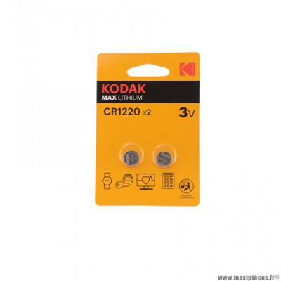 Pile lithium 3v cr1220 marque Kodak max (x2)