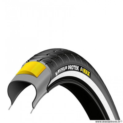 Pneu tradi 650x35a marque Michelin protek tringle rigide couleur noir flanc réfléchissant (26x1 3/8 - 37-590)