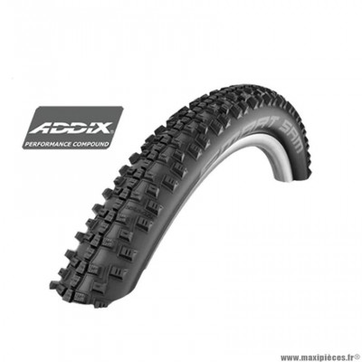 Pneu VTT 26x2.10 tringle rigide marque Schwalbe smart sam couleur noir performance addix 645g. (54-559) hs 476