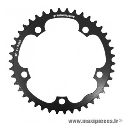 Plateau route 5bra 42 dents diamètre 130 interieur dural couleur noir marque Stronglight type shimano