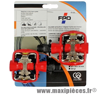Pédales VTT automatique rouge compatible spd 370 grammes marque Leader - Pièce vélo