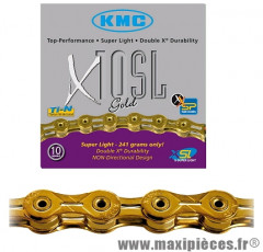 Chaîne de vélo à 10 vitesses x10sl or 112m 241 grammes marque KMC - Matériel pour Vélo