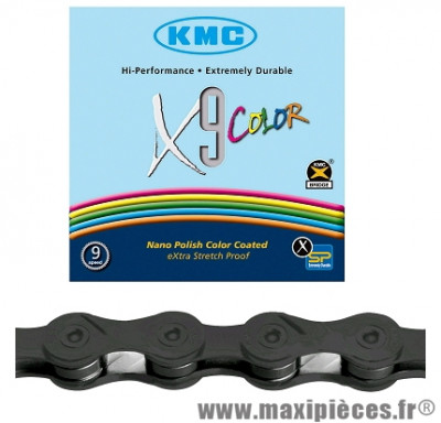 Chaîne de vélo à 9 vitesses x9 noire 116m marque KMC - Matériel pour Vélo