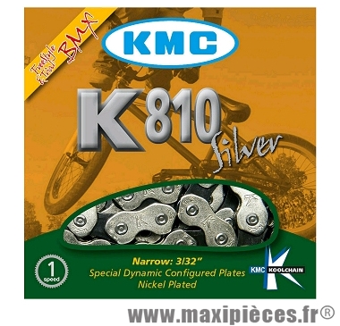 Chaîne de vélo BMX k810 kool série argent1/2 x 3/32ème 110 maillons marque KMC - Matériel pour Vélo