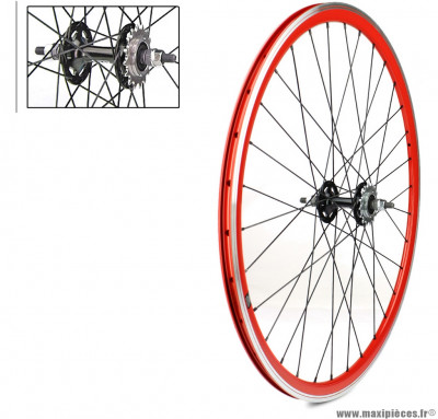 Roue arrière 700c fixie rouge alu moyeu flip flop marque Vélox