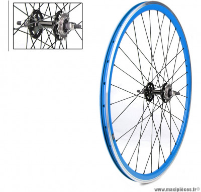 Roue arrière 700c fixie bleu alu moyeu flip flop marque Vélox