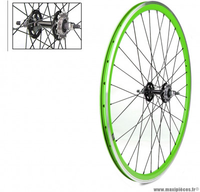 Roue arrière 700c fixie verte alu moyeu flip flop marque Vélox