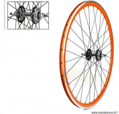 Roue arrière 700c fixie orange alu moyeu flip flop marque Vélox