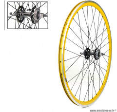 Roue arrière 700c fixie jaune alu moyeu flip flop marque Vélox