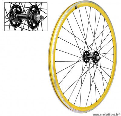 Roue avant 700c fixie jaune alu 30mm marque Vélox