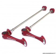 Blocage rapide VTT axe titane / alu rouge 57 grammes modèle shark tail marque Token - Pièce vélo