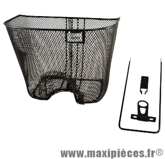 Panier avant acier maille plastifie city noir fixation pivot fourche 22,2 et axe de roue 26/28 pouces - Accessoire Vélo Pas Cher