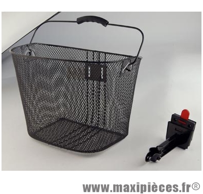 Panier avant a clips acier maille city noir avec anse (fix.rapide potence) - Accessoire Vélo Pas Cher