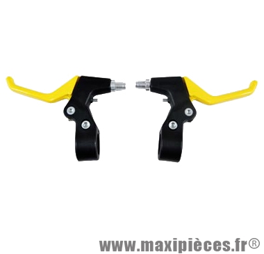 Levier de frein vélo VTT v-brake 2 doigts alu jaune (paire) - Accessoire Vélo Pas Cher