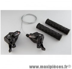 Paire de manettes de vitesses VTT alu noir 8x3v. compatible Shimano marque Microshift avec poignées couleur noir