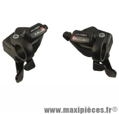 Paire de manettes de vitesses VTT Microshift 9x3v. compatible Shimano push-pull en alu noir + poignées noires