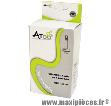 Chambre à air de VTT 26x1.75/2.00 vs valve 45mm marque Atoo - Matériel pour Vélo