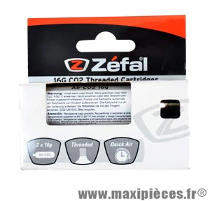 Cartouche co2 16 grammes filète (blister de 2) marque Zéfal - Matériel pour Cycle *Prix spécial !