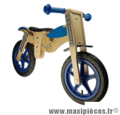 Vélo sans pédale en bois, draisienne - style moto - bleu pour enfant des 20 mois a 4 ans