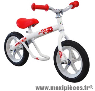 Vélo sans pédale draisienne style BMX josie blanc/rouge fillette roue 12 pouces - Accessoire Vélo Pas Cher - Draisienne pour enfant