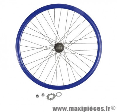 Roue vélo fixie 700 bleu arrière axe plein moyeu noir flip/flop 36 (taille M)arque - Accessoire Vélo Pas Cher