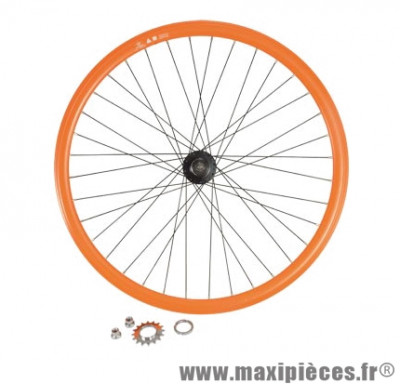 Roue vélo fixie 700 orange arrière axe plein moyeu noir flip/flop 36 (taille M)arque - Accessoire Vélo Pas Cher