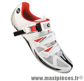 Chaussure route sr473 t39 blanc/rouge 2 velcros + clic semelle carbone (paire) marque Exustar pour cycliste