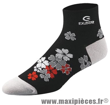 Socquette bs200 coton noir fleurs 40/42 (m) (paire) marque Exustar pour cycliste