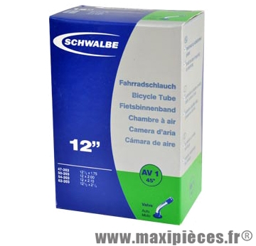 Chambre à air de poussette 12x1.75/2.10 vs (62-203) valve coudée 45° marque Schwalbe