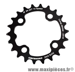 Plateau 22 dents VTT double diamètre 64 intérieur noir 4 branches 10v xx+shimano marque Stronglight - Pièce Vélo