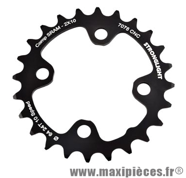 Plateau 24 dents VTT double diamètre 64 intérieur noir 4 branches 10v xx+shimano marque Stronglight - Pièce Vélo