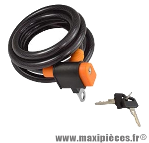 Antivol vélo spiral a clé d12 x 0.65m noir/orange avec support marque Rangers - Antivol Vélo