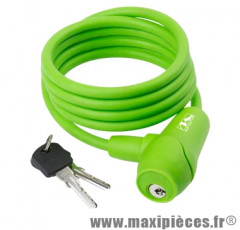 Antivol vélo spiral a clé d8x 1.50m silicone vert avec support - Accessoire Vélo Pas Cher