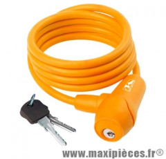 Antivol vélo spiral a clé d8 x 1.50m silicone orange avec support - Accessoire Vélo Pas Cher