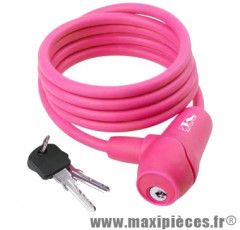 Antivol vélo spiral a clé d8 x 1.50m silicone rose avec support - Accessoire Vélo Pas Cher