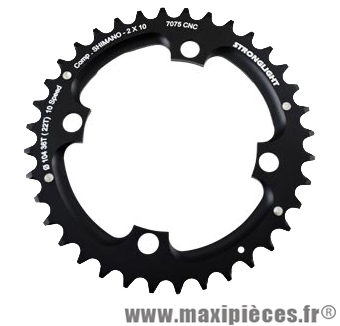 Plateau 36 dents VTT double diamètre 104 extérieur noir 4 branches comp. shimano 10v marque Stronglight - Pièce Vélo