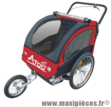 Remorque/poussette enfant 2 en 1 (2 roues 20 pouces et 1 roue 12 pouces) avec frein - rouge marque Atoo - Matériel pour Vélo