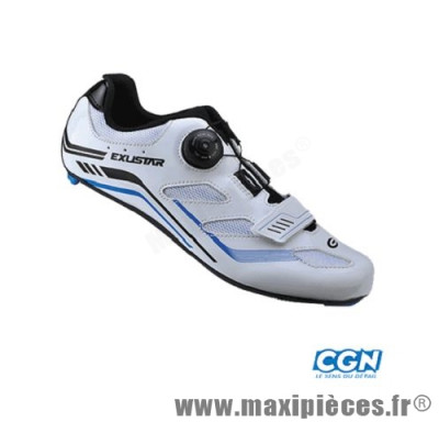 Chaussure route sr4103 t37 blanc/bleu système lacage boa+velcro (paire) marque Exustar pour cycliste