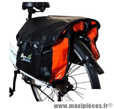 Sacoche vélo a pont 2 volumes noir/rouge 100% étanche pour porte bagages (36x13x32) - Matériel pour Vélo Atoo